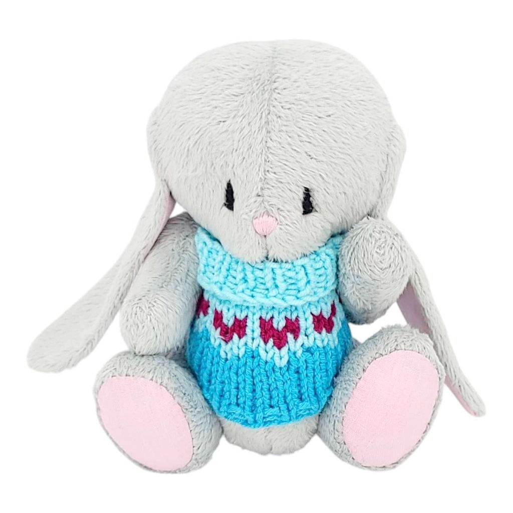 Plush - Gray Bunny in Sweater with Hearts by Frank and Bubby