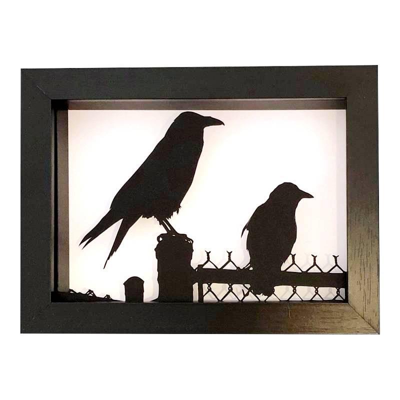 Papercut Shadowbox - 6x8in - Raven and Crow by Squirrel Tacos Papercuts