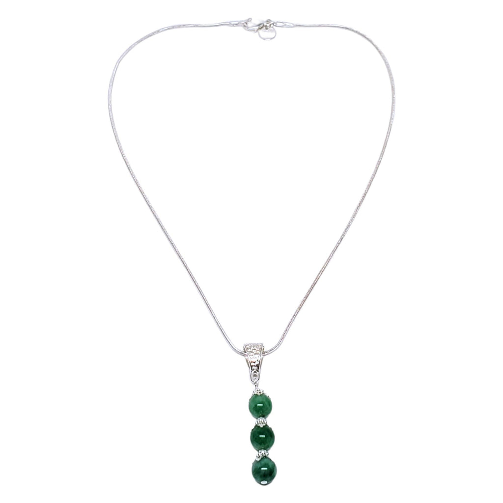 Necklace - Three Jade Bead Pendant Silver Plate Chain by Tiny Aloha