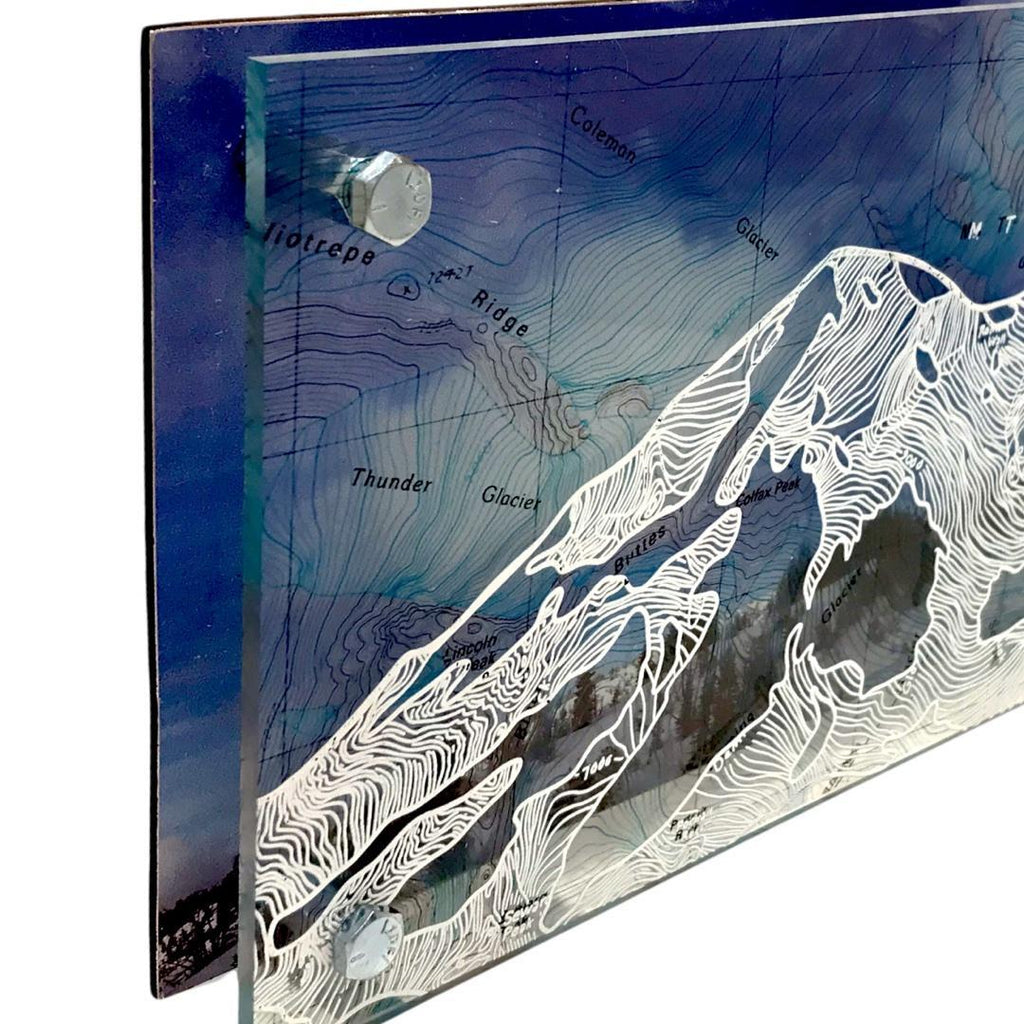 Wall Art - 16x6in - Mountain and Trees Mt. Baker Floating Frame Map by Modern Terrain