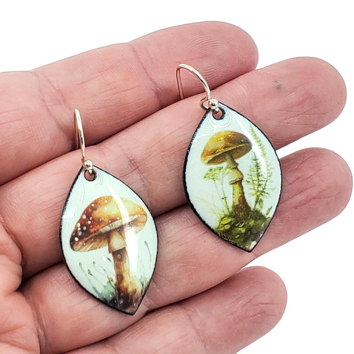 Earrings - Wide Leaf Mushrooms (Light Aqua) by Magpie Mouse Studios