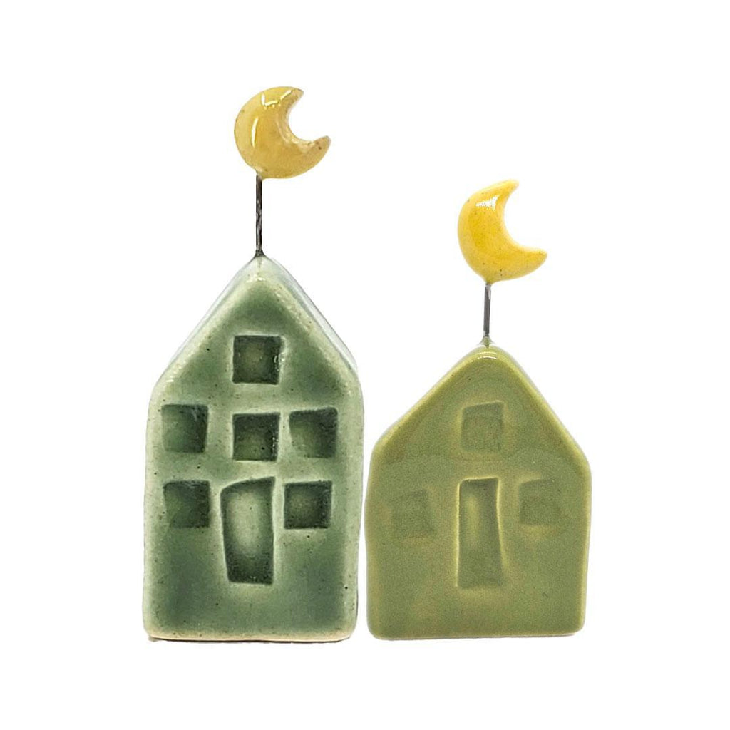 **Tiny Pottery House - Grass Green with Moon by Tasha McKelvey