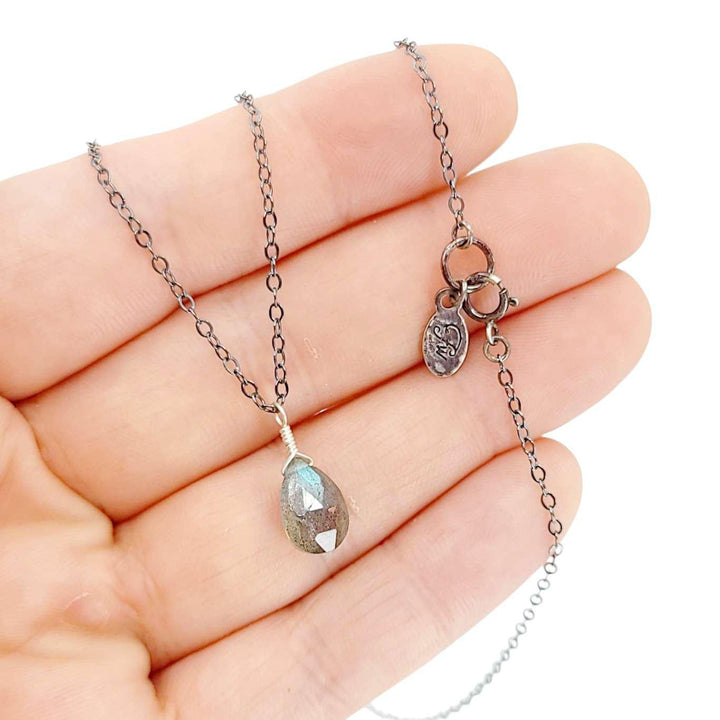 Necklace - Sterling Gemstone Drop (Labradorite) by Foamy Wader
