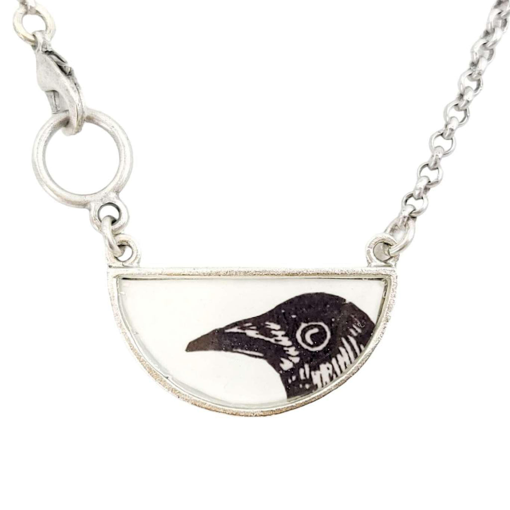 Necklace - Peeking Crow Half-Round Resin (Silver) by Christine Stoll |Altered Relics