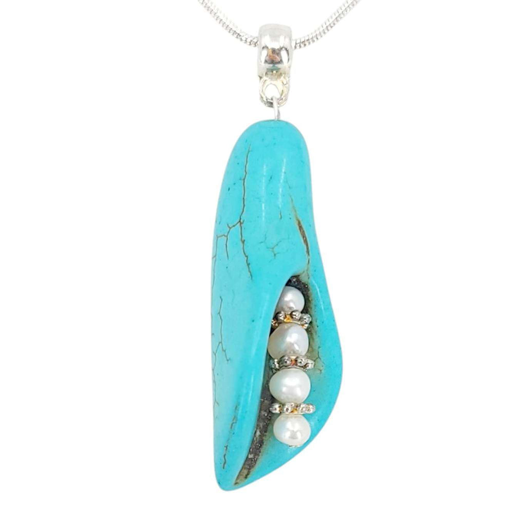 Necklace - Quad Pearl Peace Lily Pendant (Howlite, Pearl, Silver Fill) by Tiny Aloha