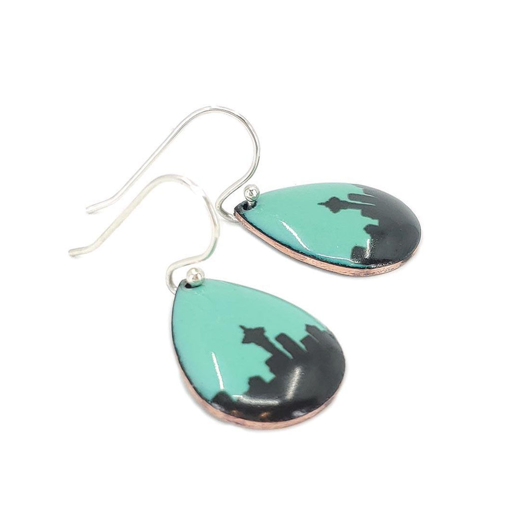 Earrings - Seattle Skyline Small Teardrop (Turquoise) by Magpie Mouse