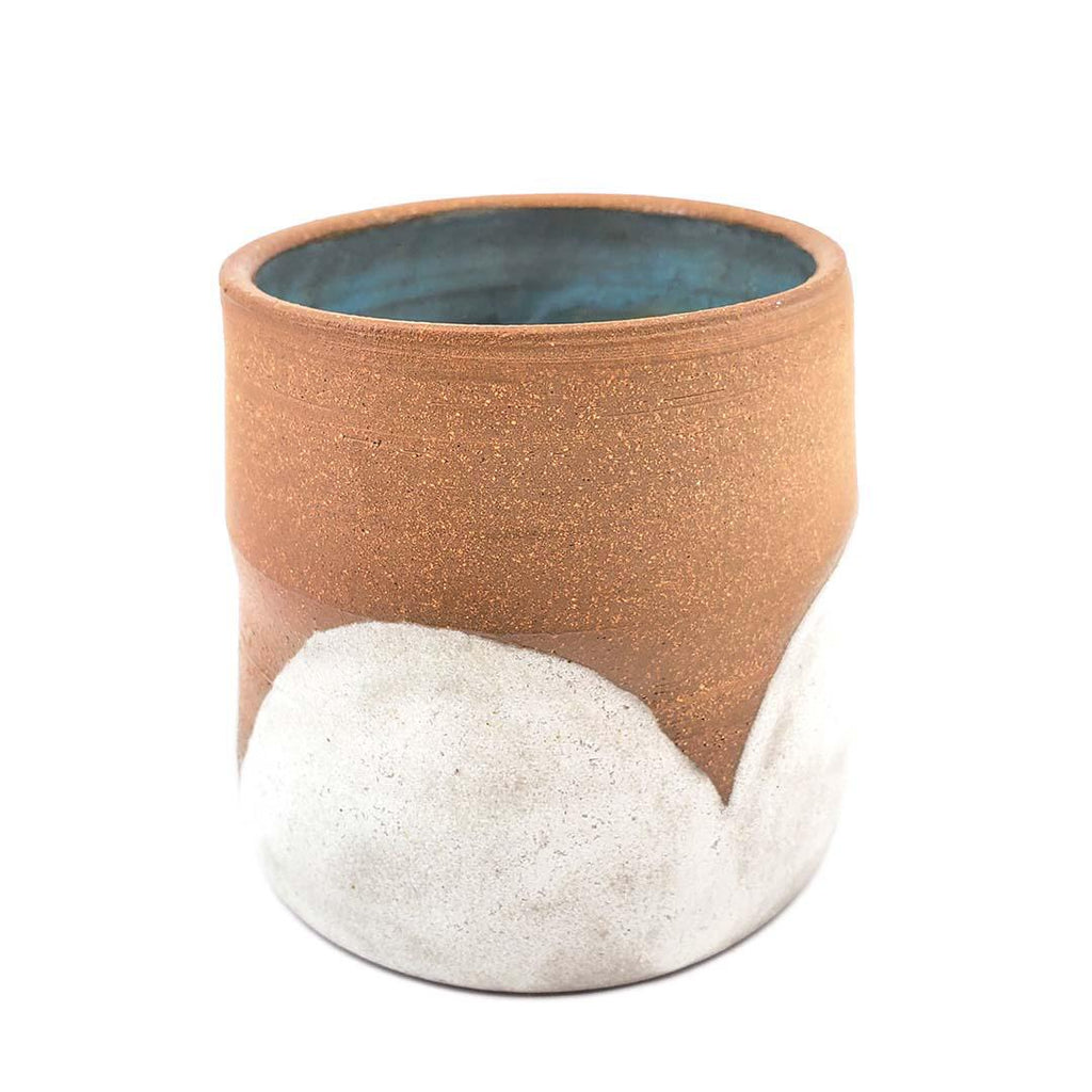 Pot -  M - Curvy White Scallops Cachepot (Teal Interior) by Kathy Manzella Ceramics