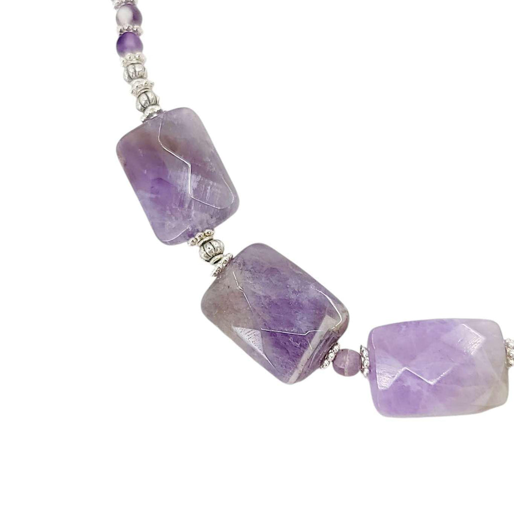 Necklace - Amethyst Rectangle Five Beads by Tiny Aloha