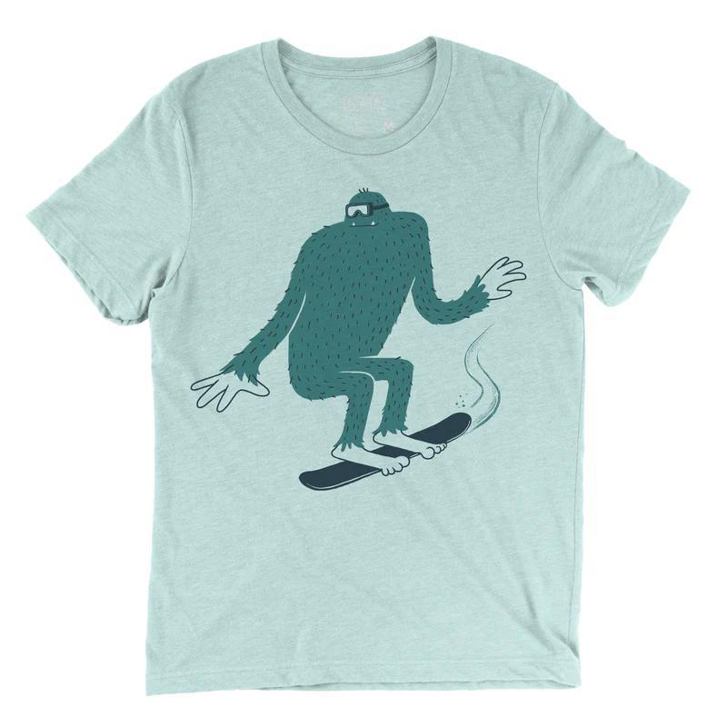 Adult Crew Neck - Boarding Sasquatch Ice Blue Tee (XS - 2XL) by Factory 43
