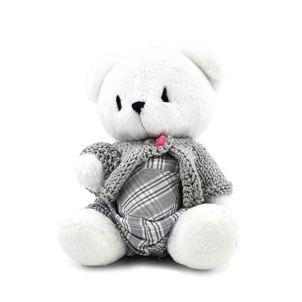 Plush - Polar Bear in Plaid Overalls and  Gray Cardigan by Frank and Bubby