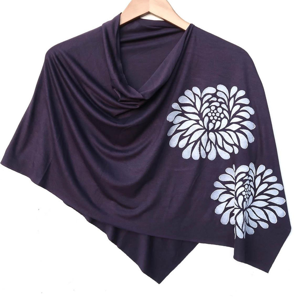 Poncho - Chrysanthemum Dark Plum (White Ink) by Windsparrow Studio