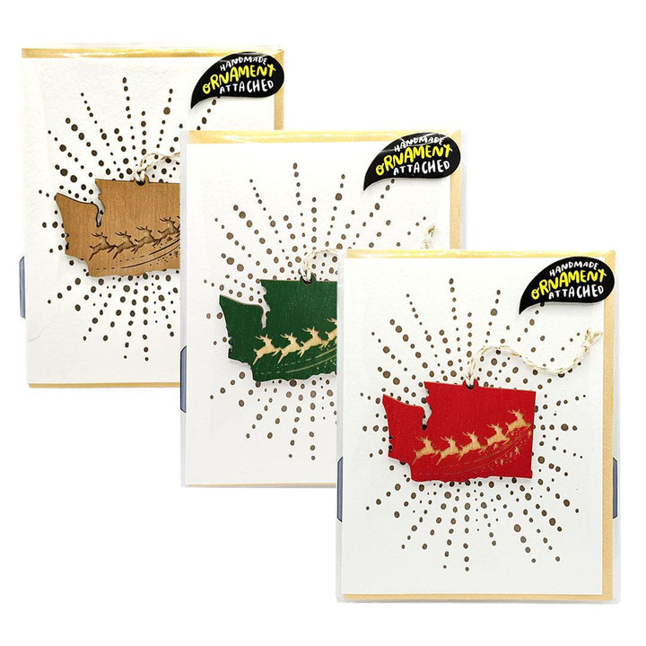 Ornament Card - Reindeer over Washington State (Assorted Colors) by SnowMade