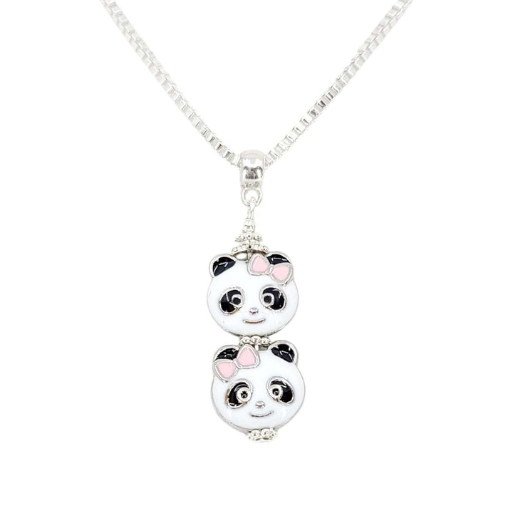 Necklace - Double Panda Pendant (Silver Plate) by Tiny Aloha