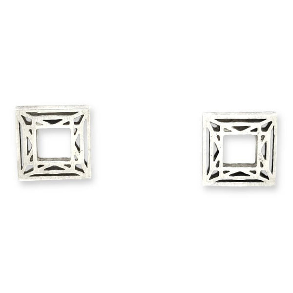 Earrings - Small Princess Cut Shiny Sterling Posts by La Objeteria