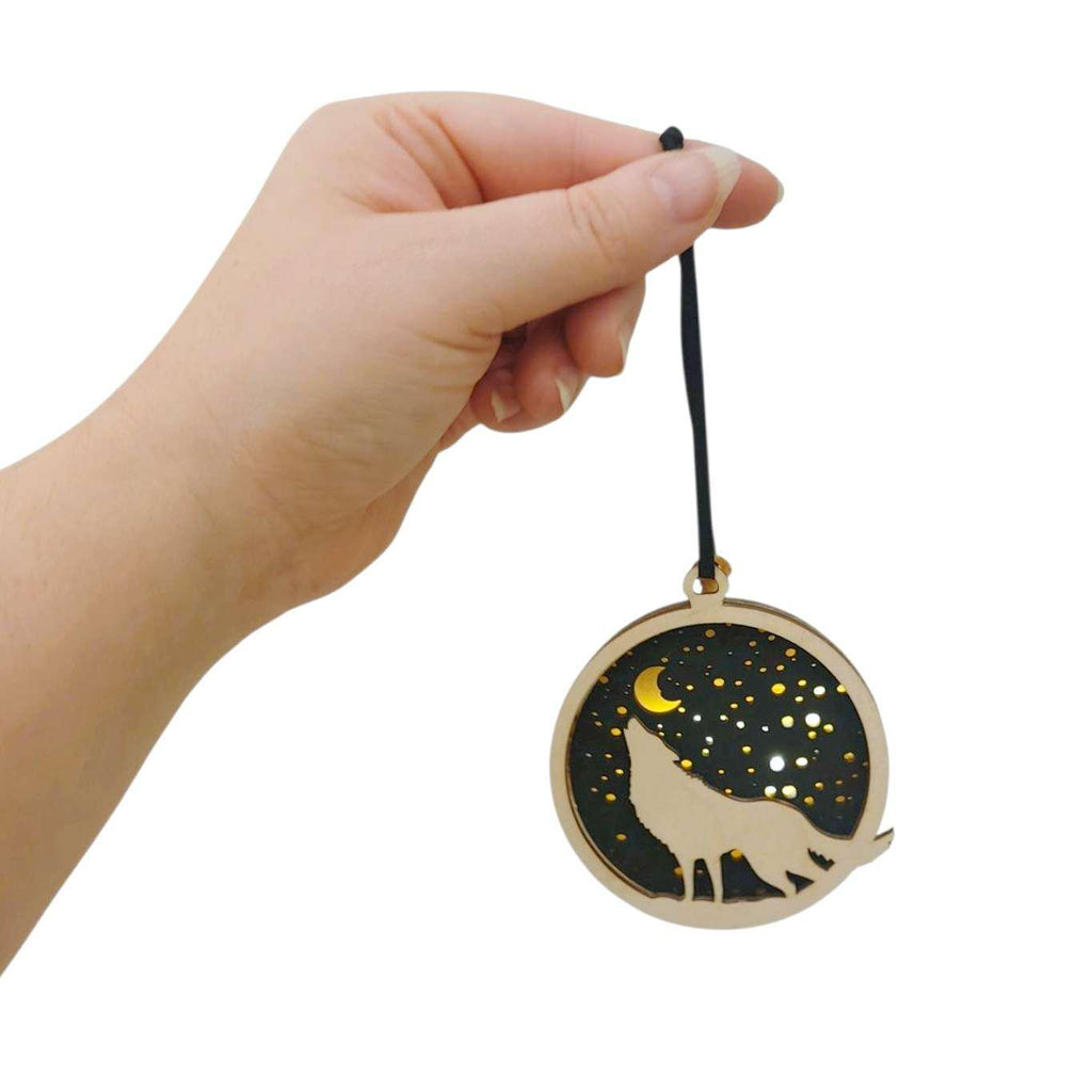 Ornament - Light Up Wood (Howling Wolf) by Squirrel Tacos Papercuts