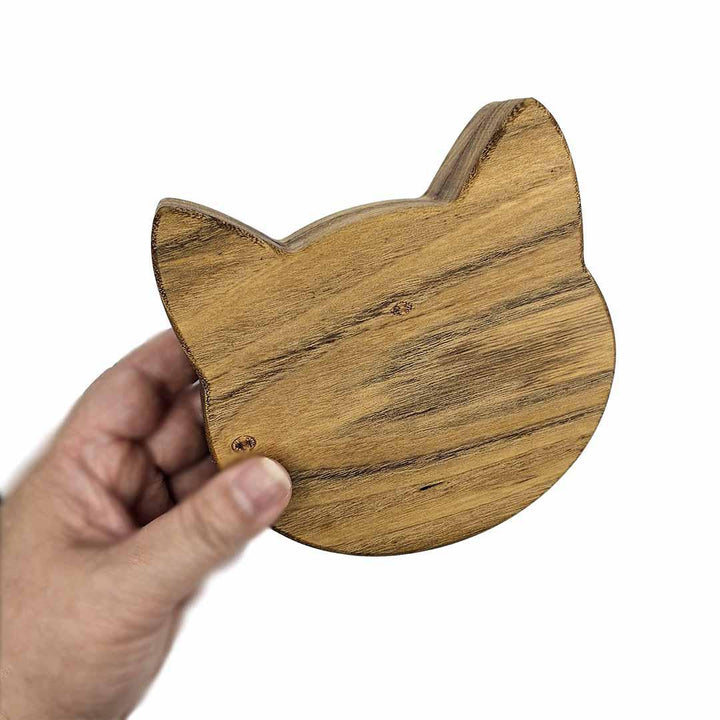 Box - 5in Med - Cat Head Acacia Wood Box by Saving Throw Pillows
