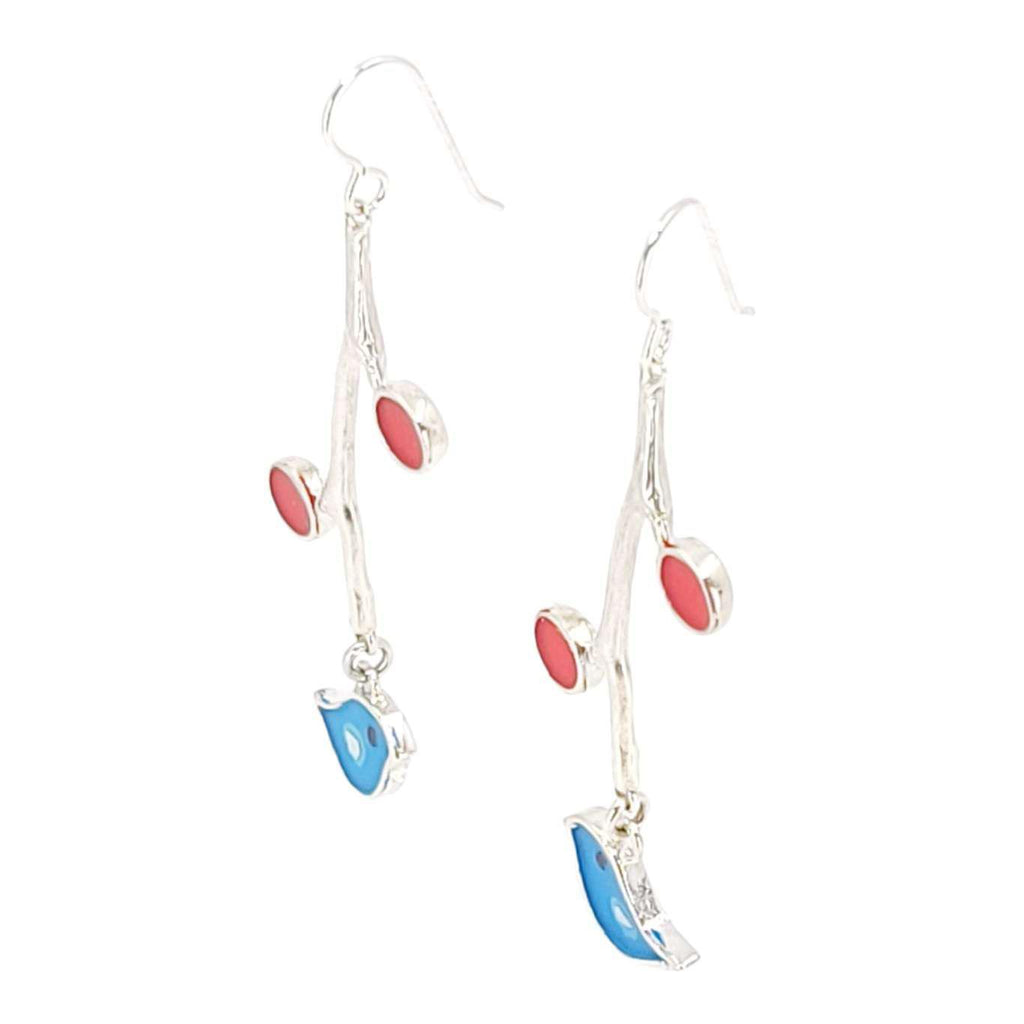 Earrings - Birds and Berries (Turquoise) by Happy Art Studio