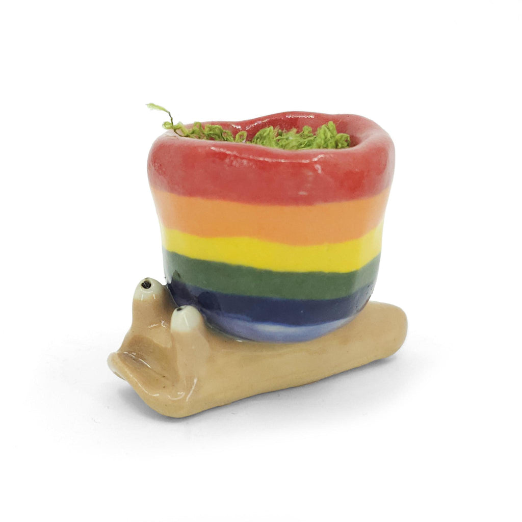 Collectible - Large - Snail Tiny Planter  (Rainbow Stripes) by Joyce Chen