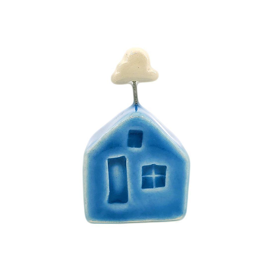 Tiny Pottery House - Dark Blue with Cloud by Tasha McKelvey