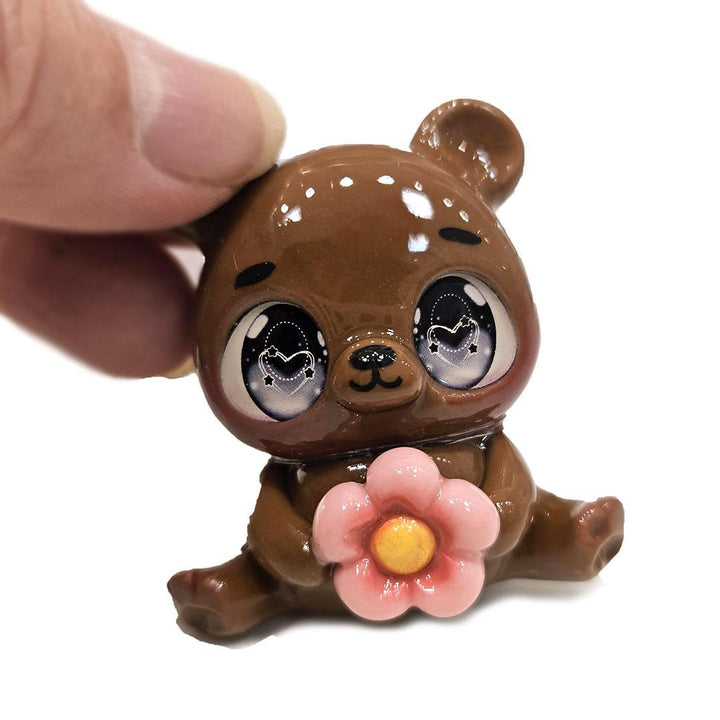 Figurine  - Brown Bear with Pink Flower by Aii Crafts