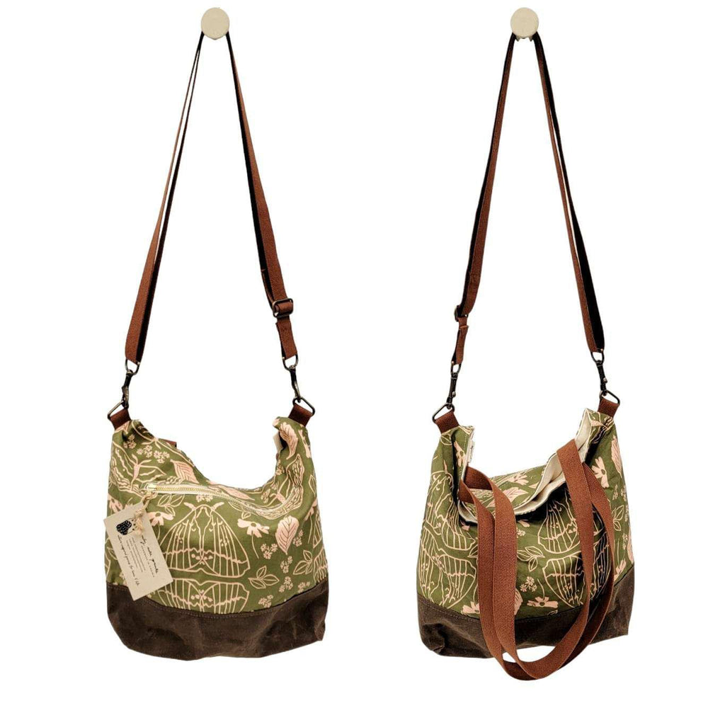 Bag - Convertible Cross-Body Tote in Olive Moths (Olive Green) by Emily Ruth