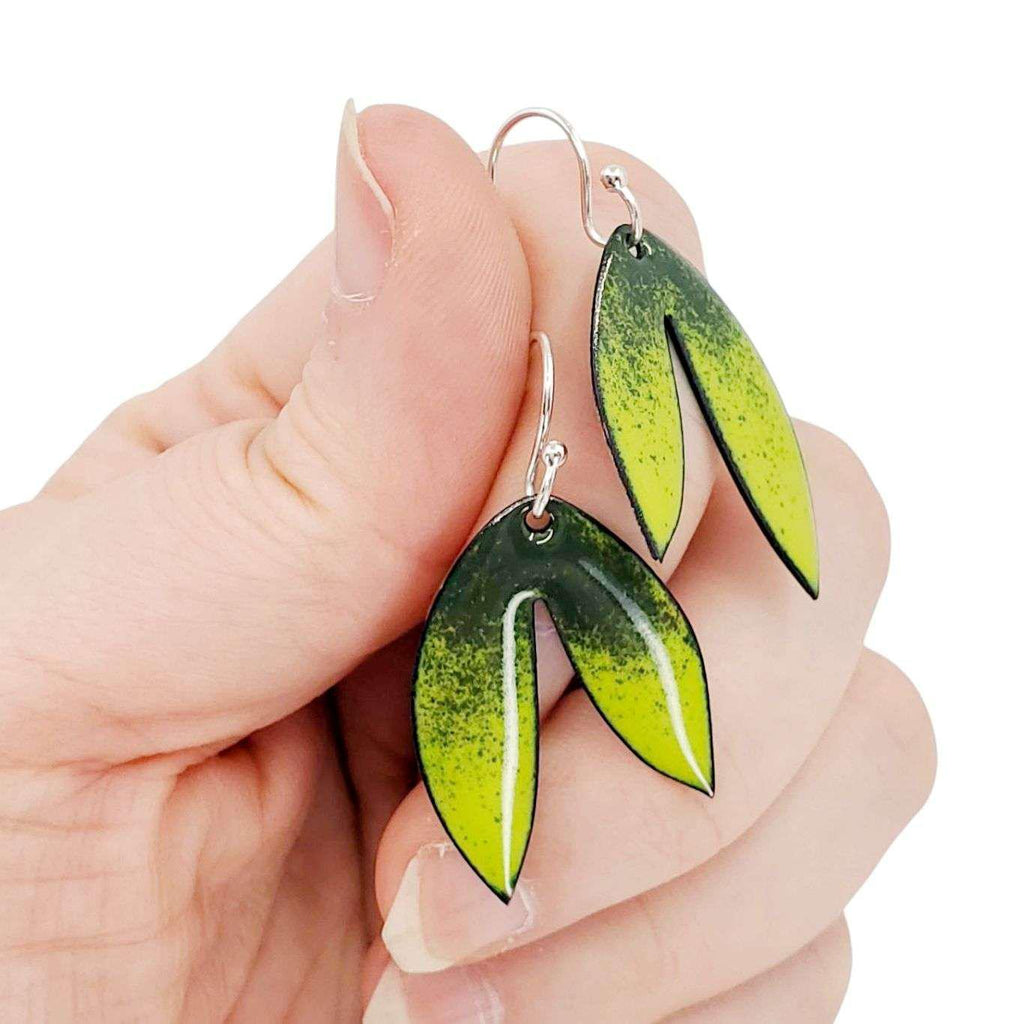 Earrings - Double Small Leaf (Green Gradient) by Magpie Mouse Studios