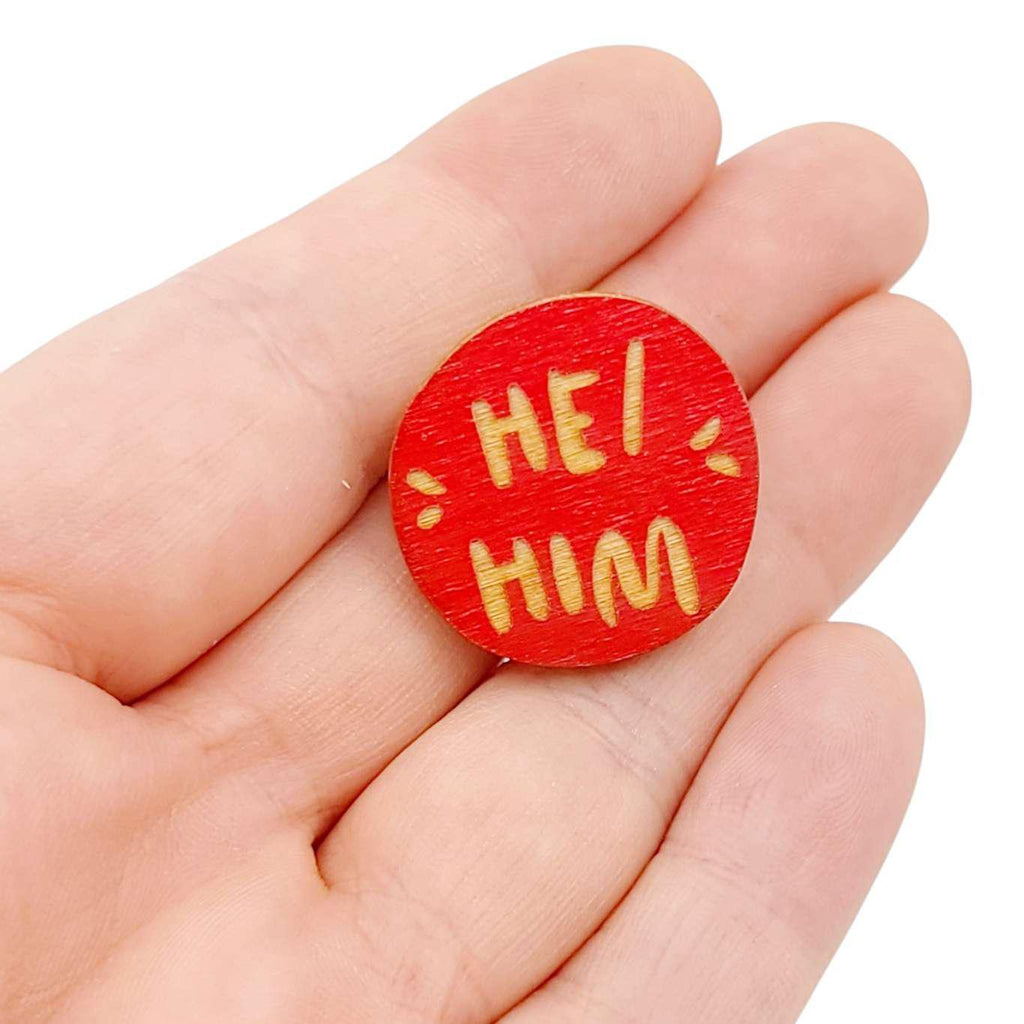 Pronoun Pins - He/Him (Assorted Colors) by SnowMade