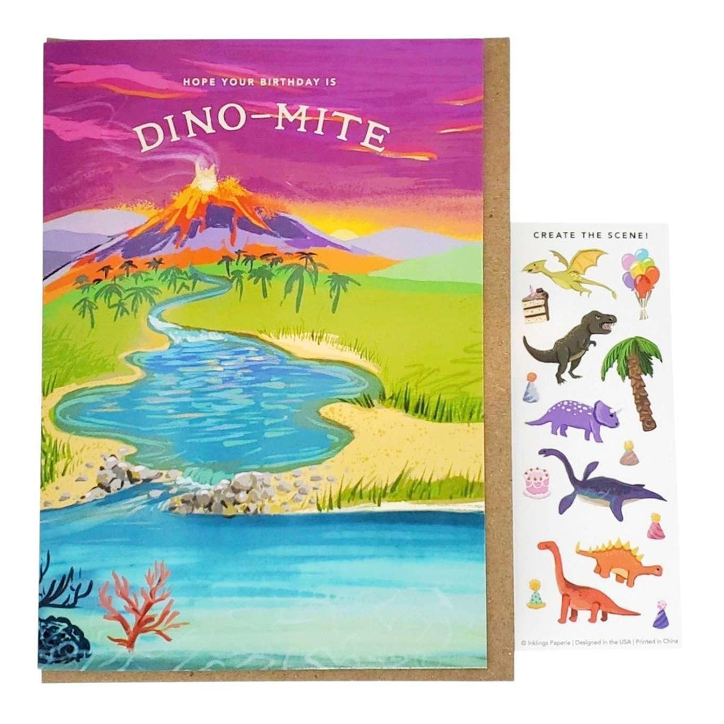 Card - Birthday - Dinosaur Sticker Scene by Inklings Paperie