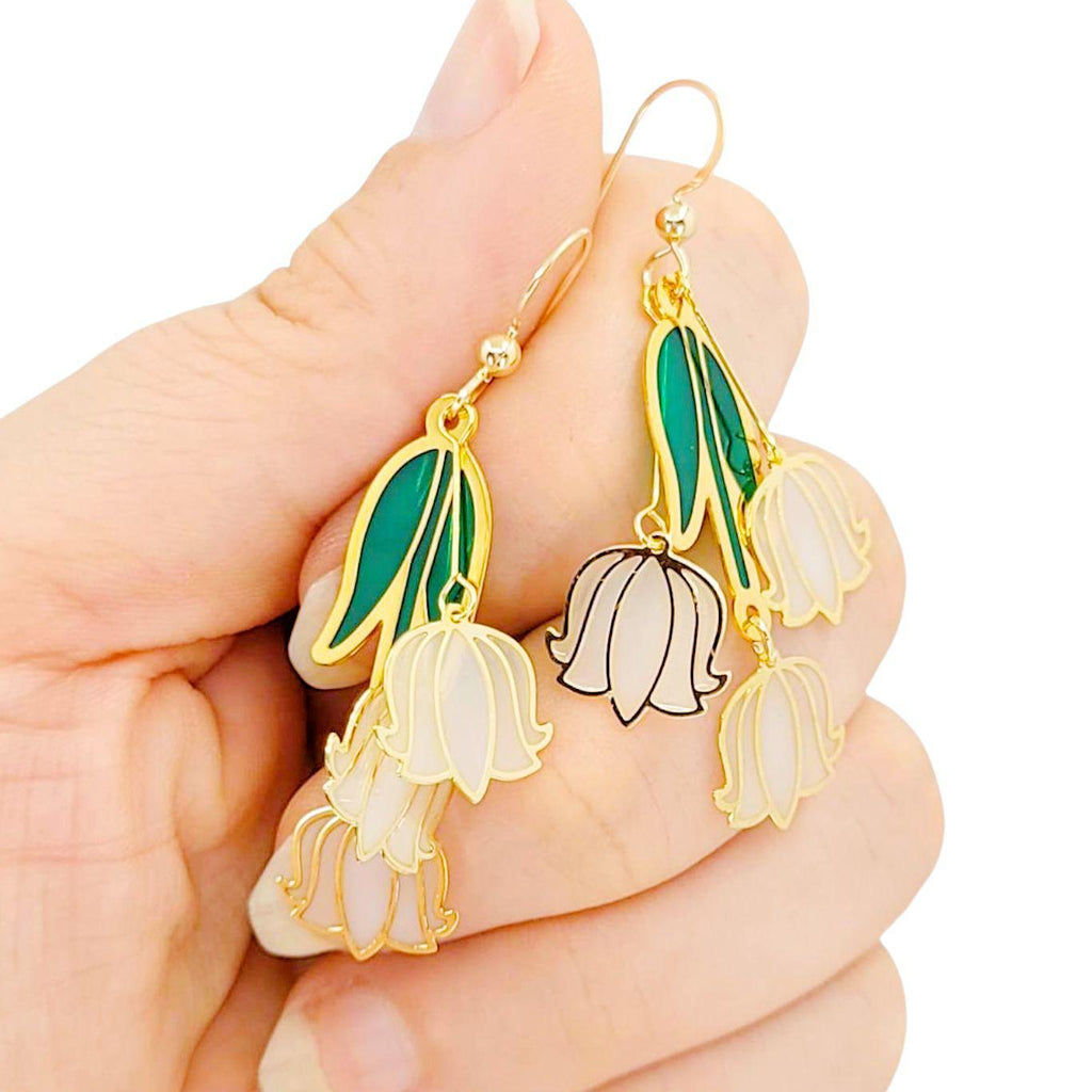 Earrings - Layered Lily of the Valley Dangles by Hemleva