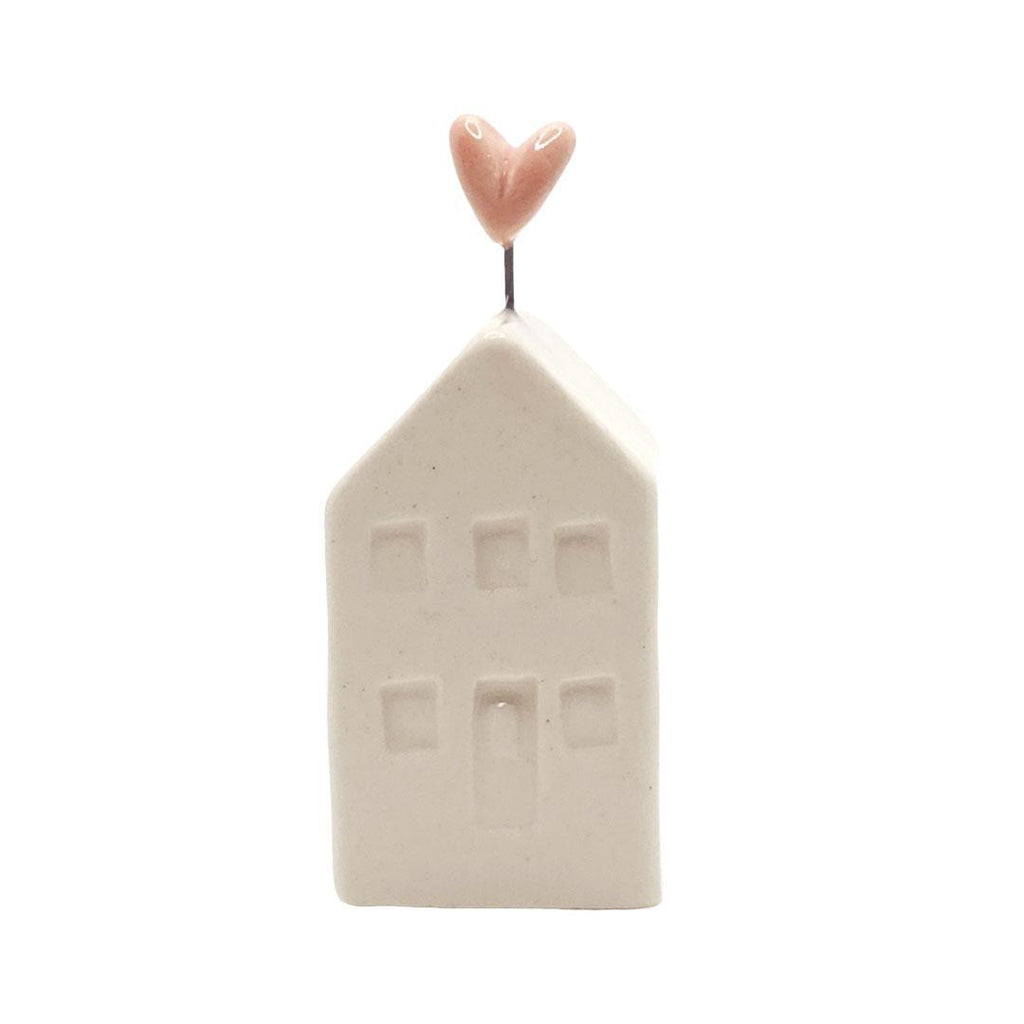 Tiny Pottery House - Soft White with Heart (Red or Pink) by Tasha McKelvey