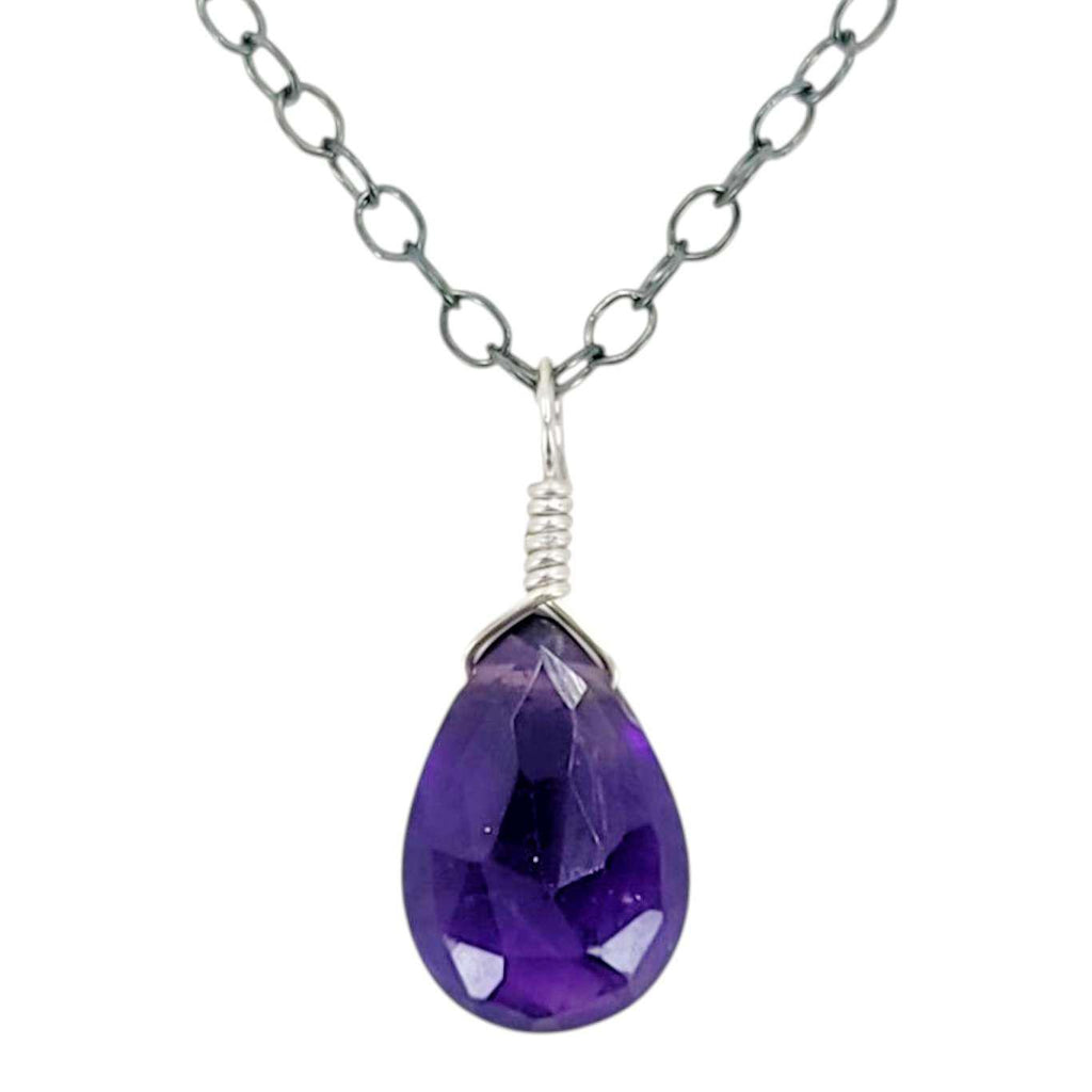 Necklace - Sterling Gemstone Drop (Amethyst) by Foamy Wader