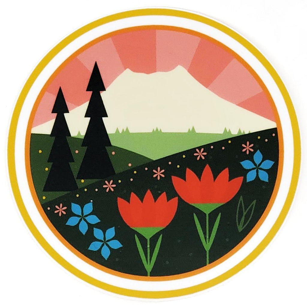 Sticker - Mount St. Helens  Pink Sky Round by Amber Leaders Designs