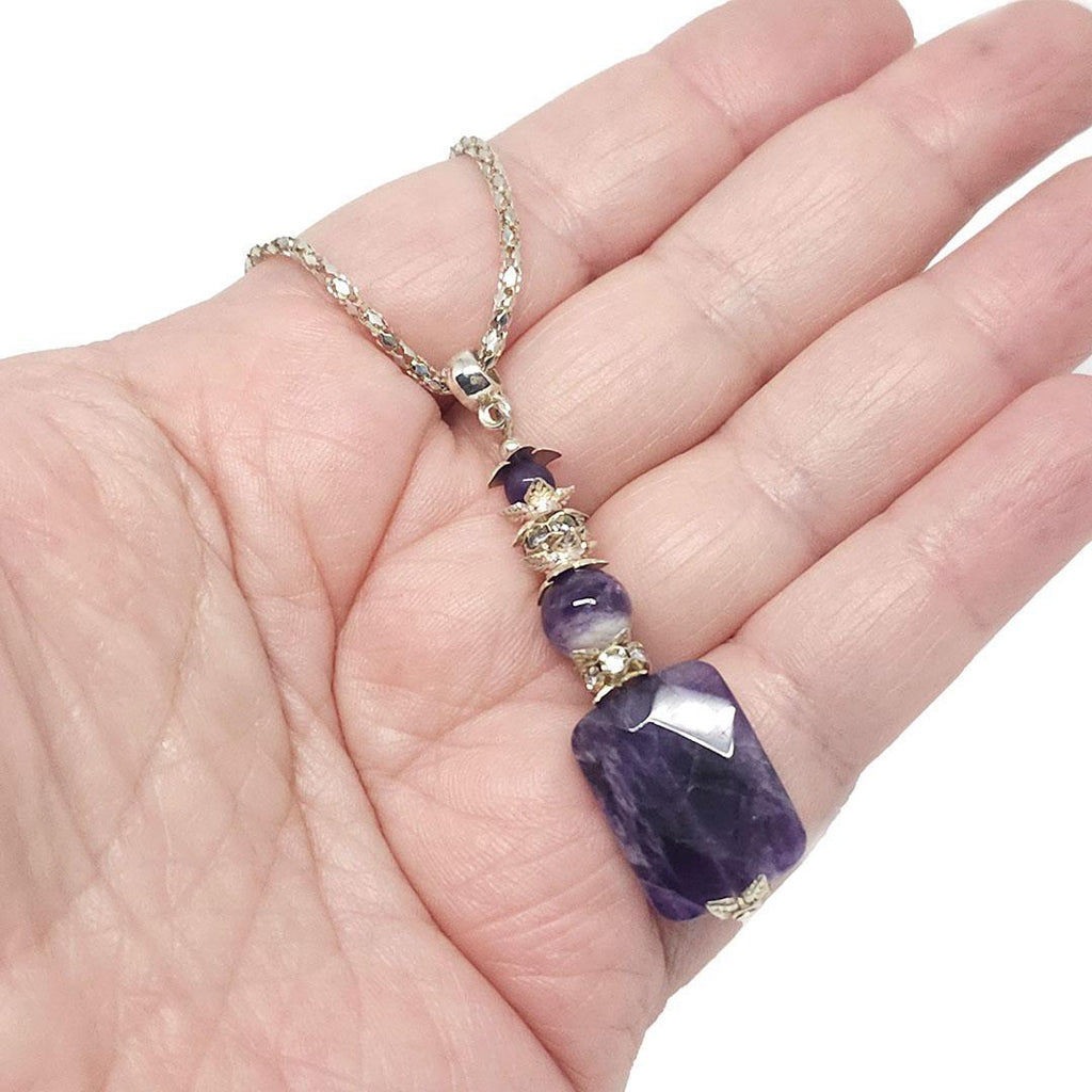 Necklace - Amethyst faceted pillow beads Silver Plate Harlequin chain by Tiny Aloha
