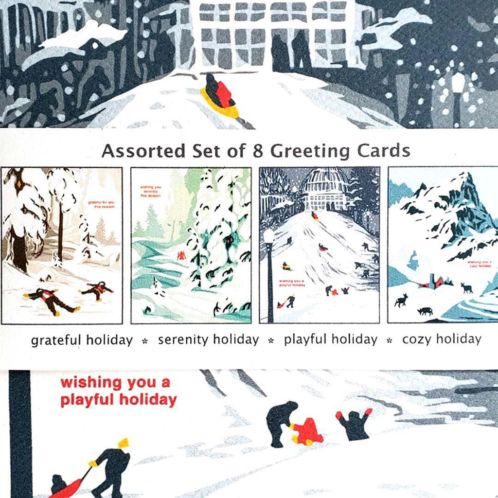 Card Set of 8 - Cozy Holiday Landscape Cards - by Little Green