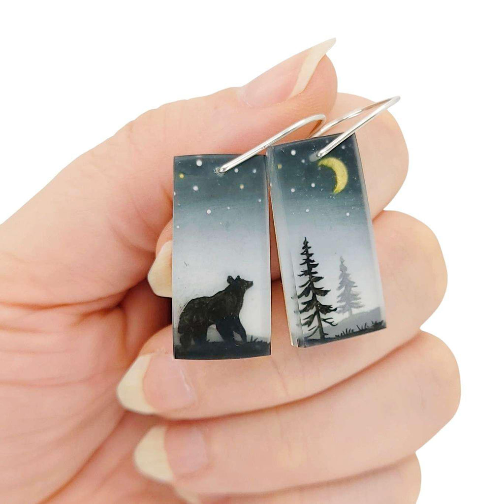 Earrings - Bear and Golden Moon Drops by Fernworks