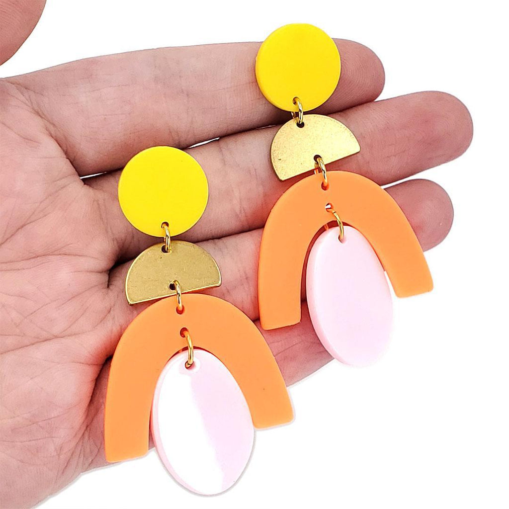 Earrings - Arch with Oval (Orange & Pink) by Chubby Bunny