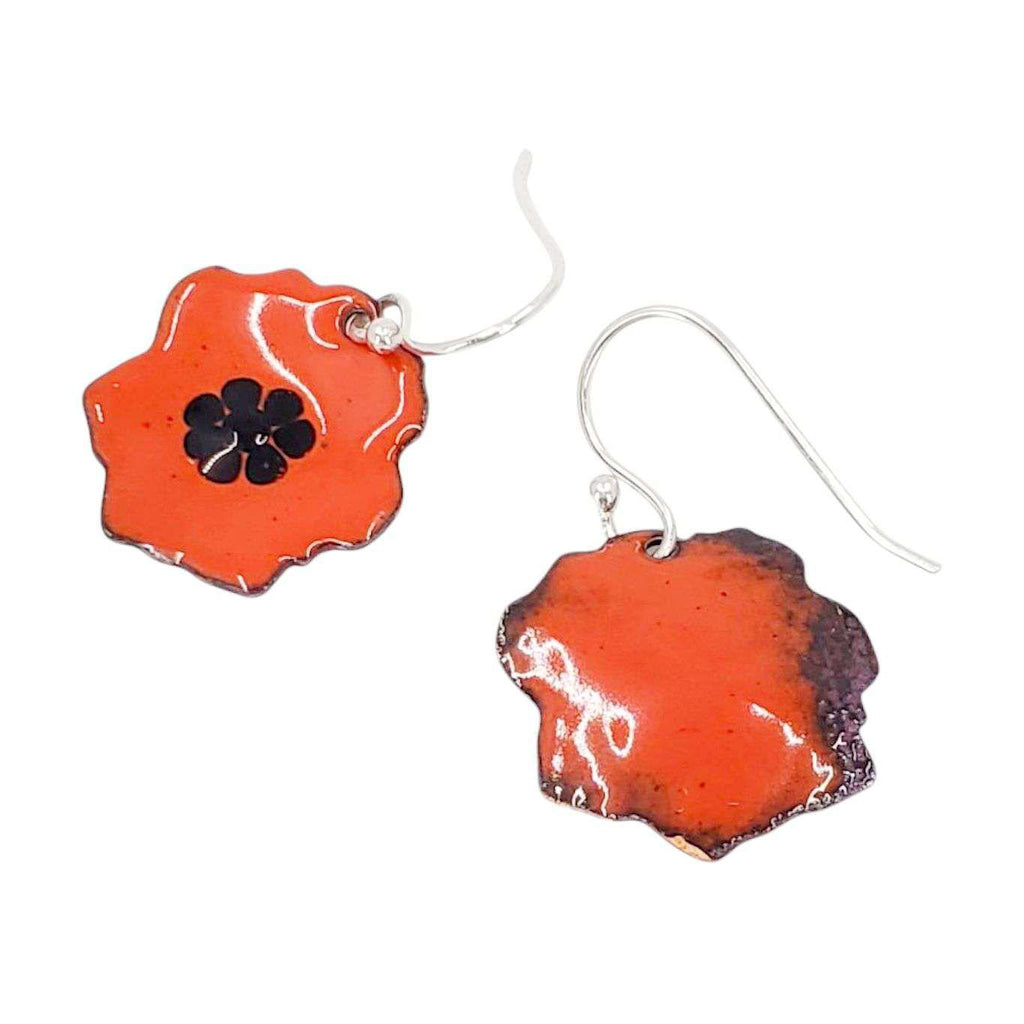 Earrings - Black Dots Small Poppy (Orange) by Magpie Mouse Studios