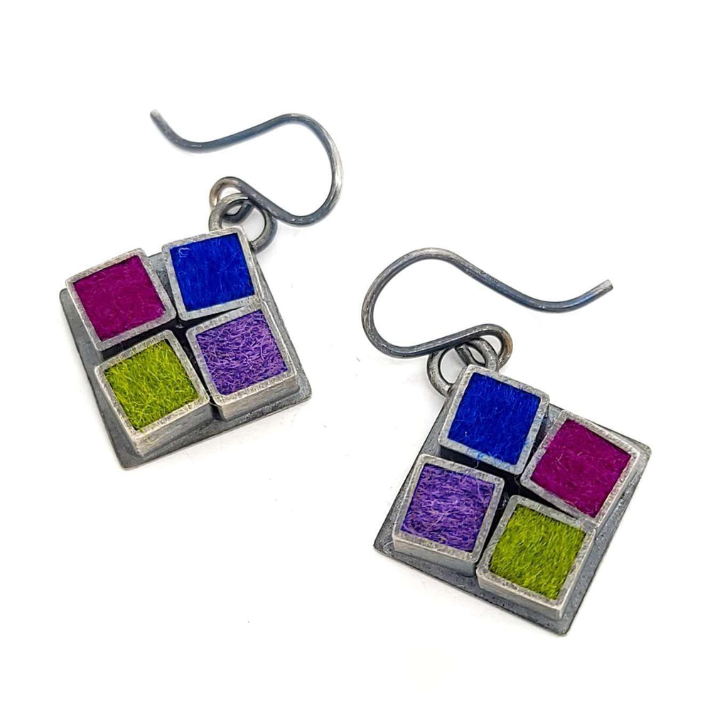 Earrings - Funky Square Tile in Cool by Michele A. Friedman