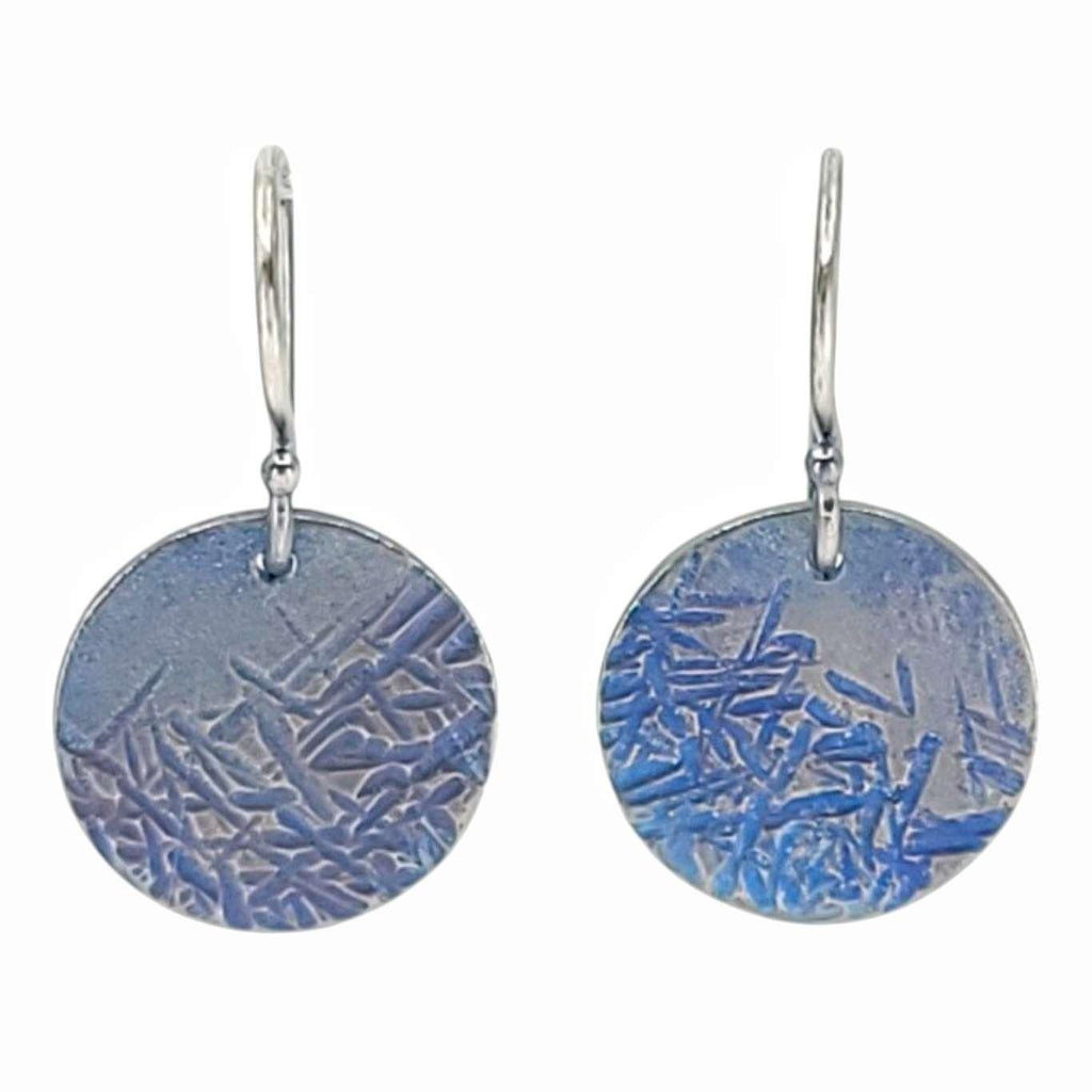 Earrings - Dangles - Round Striations (Titanium, Sterling Silver) by Taviametal