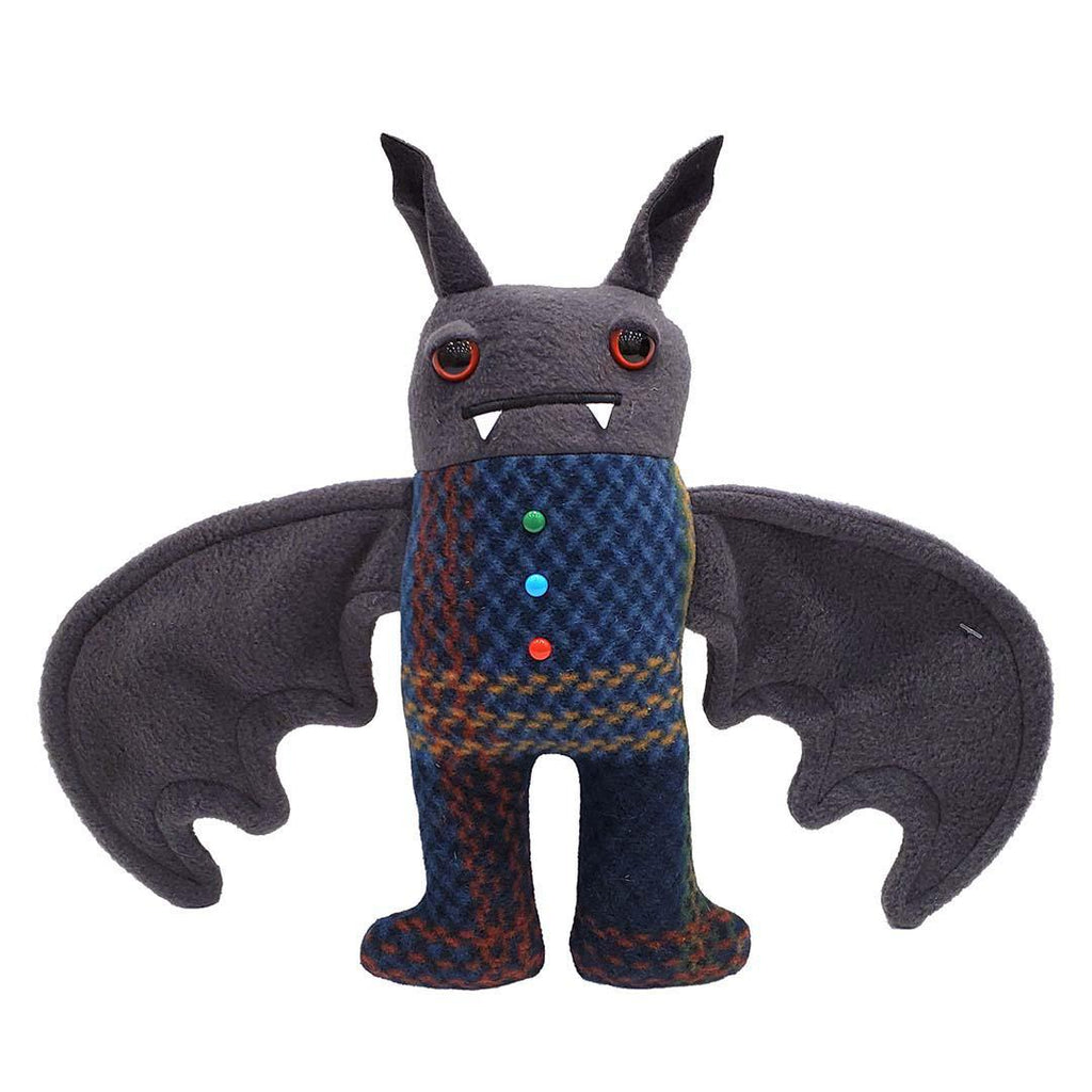 Pajama Bat - Blue Red Yellow Green Plaid with Red Eyes by Careful It Bites