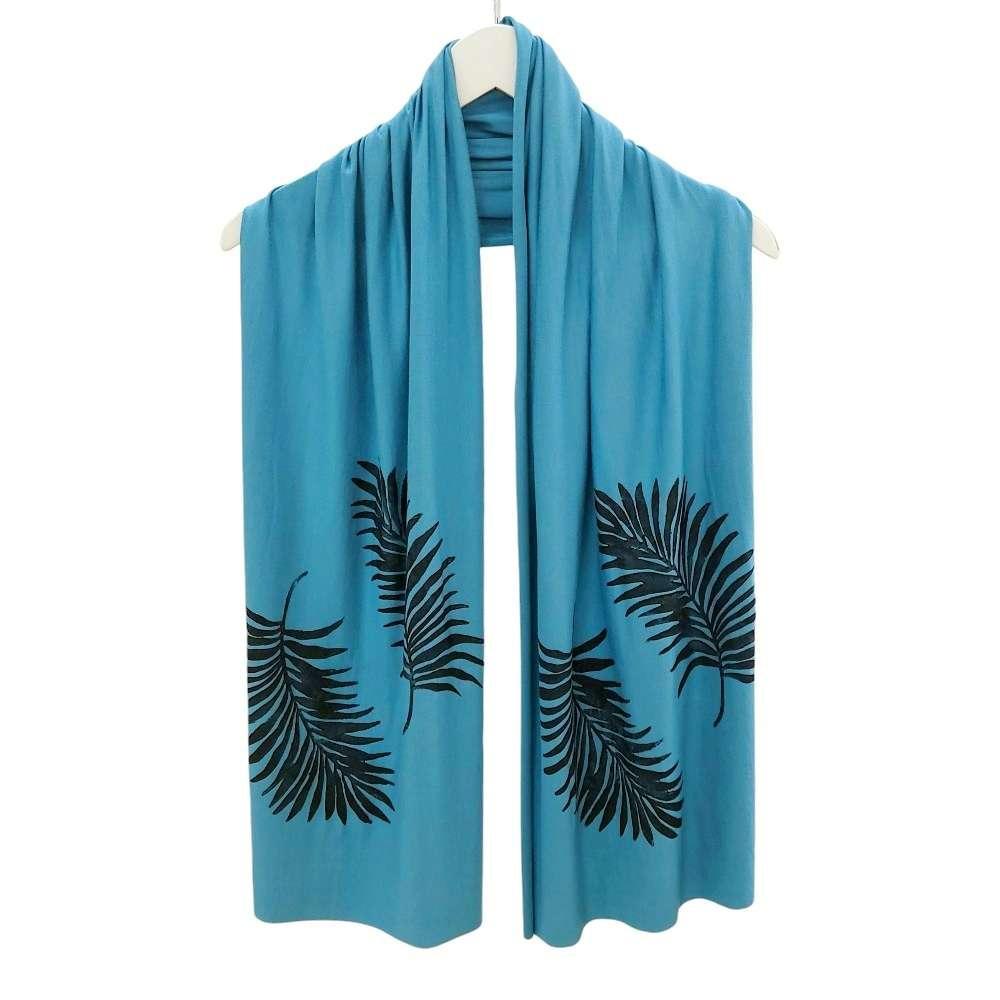 Scarf Wide - Muted Teal Palm Leaf Print (Black Ink) by Windsparrow Studio