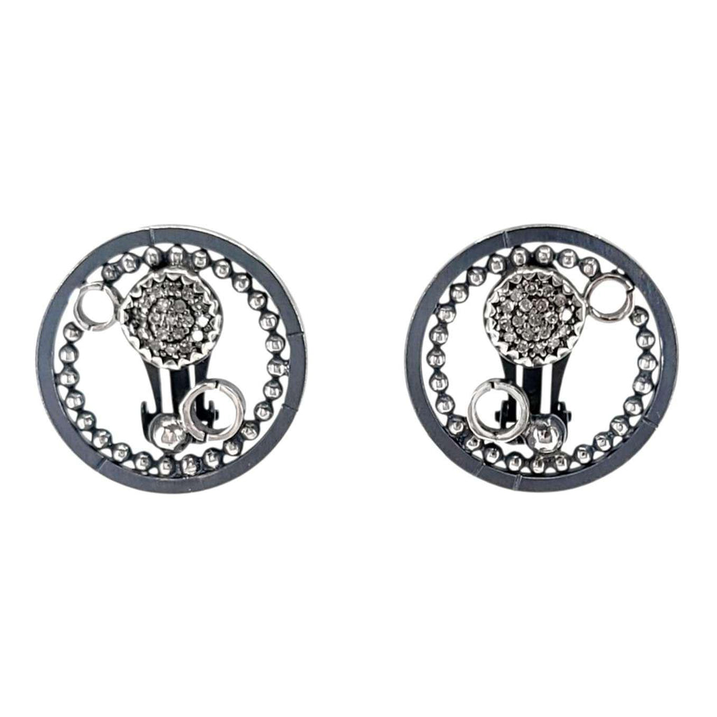 Earrings - Clip On - Pave Circles (Sterling Silver, Diamond) by 314 Studio