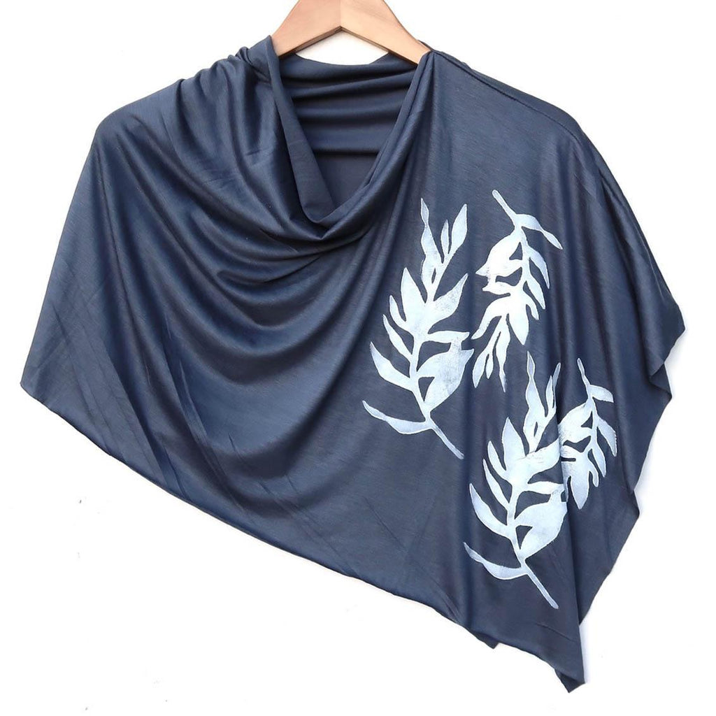 Poncho - Denim Laurel Leaf Print (White Ink) by Windsparrow Studio