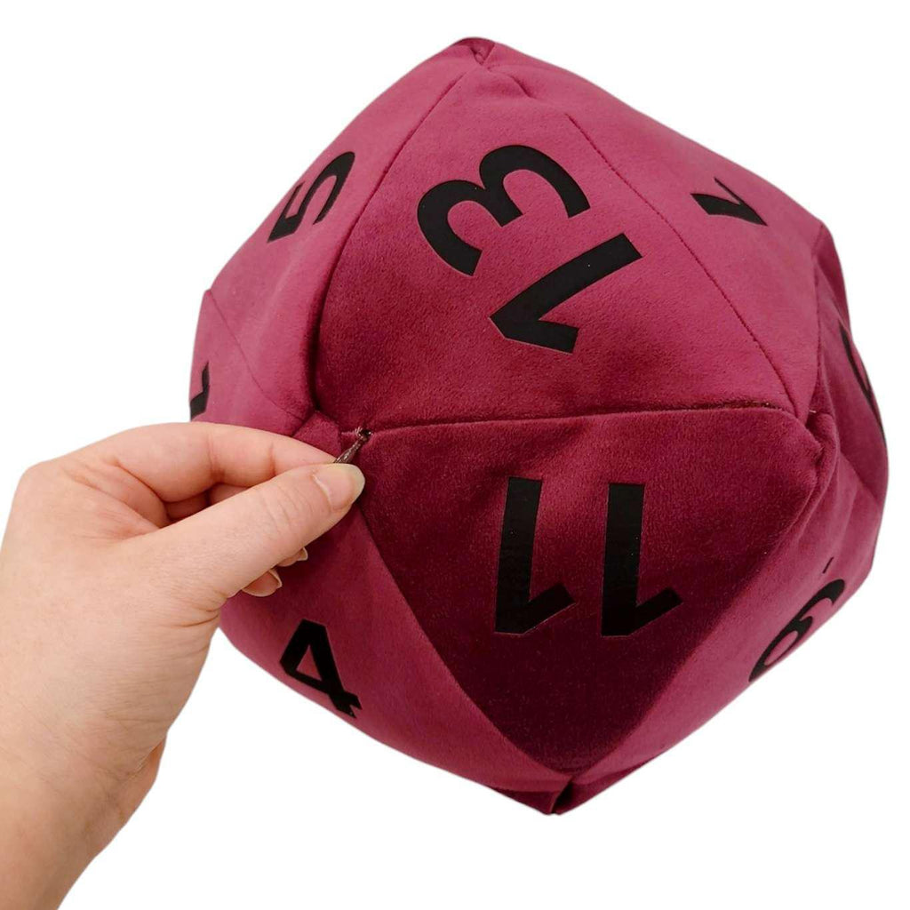 Pillow - Large D20 Plush in Burgundy Velvet with Matte Black Numbers by Saving Throw Pillows