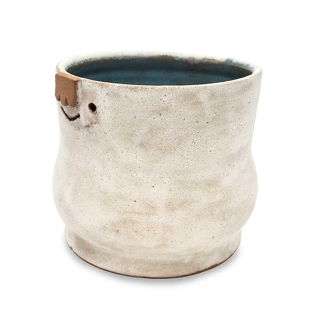 Friendly Pot - M -  White Curvy (Teal Interior) by Kathy Manzella Ceramics