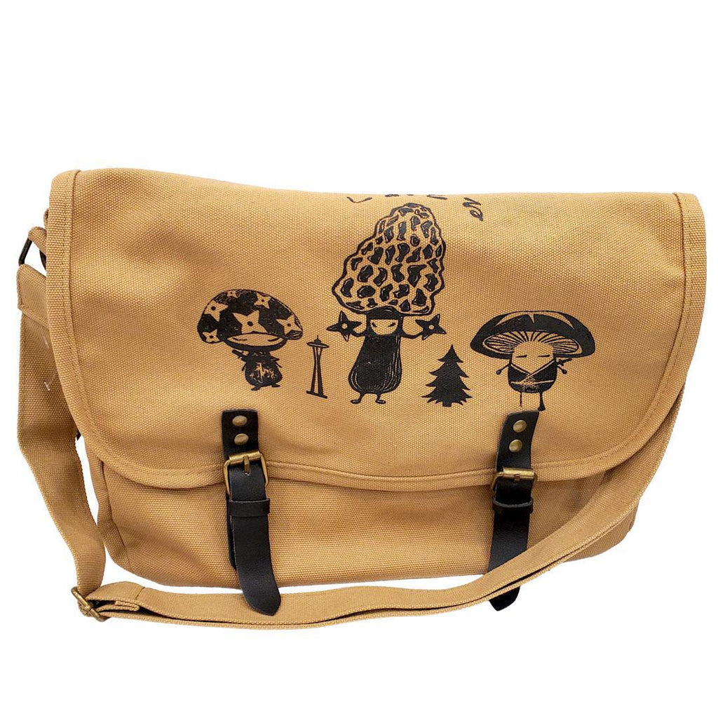 Laptop Bag - Mushroom Samurai Trio on Mustard Bag by Namu