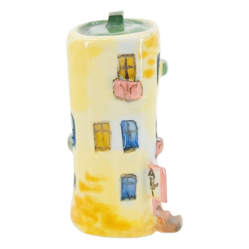 Collectible - Tiny House - Art Gallery (Yellow Walls, Green Roof, Pink Door) by Mist Ceramics