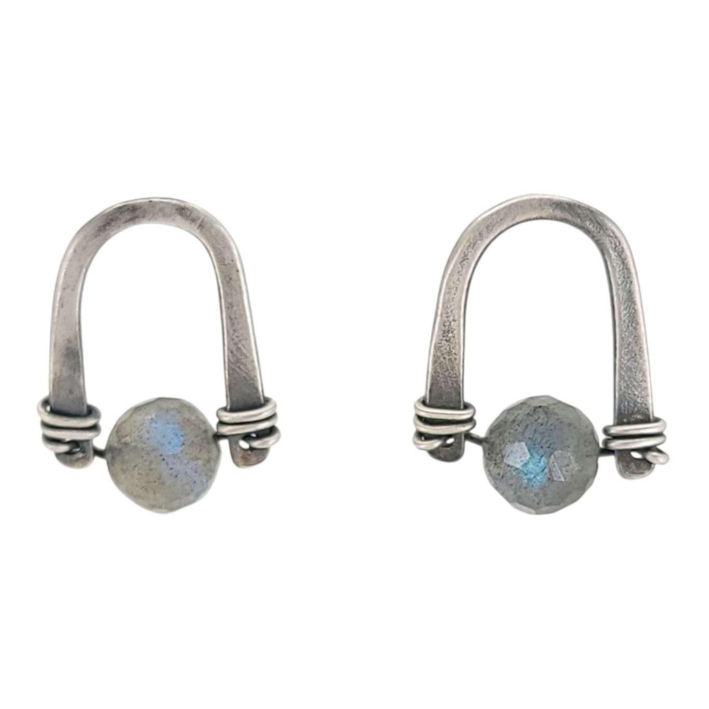 Earrings - Arc Studs (Labradorite) by Three Flames Silverworks