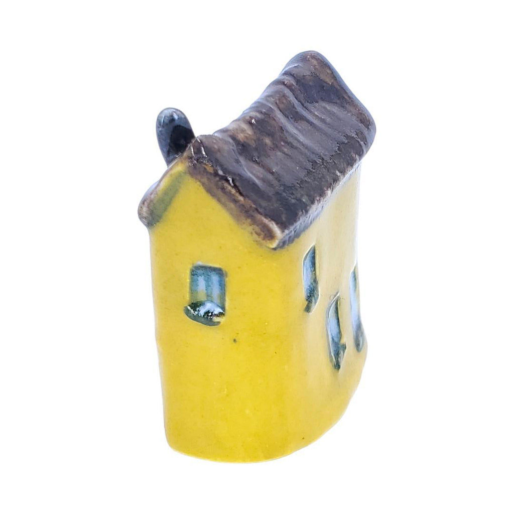 Tiny House - Gold House Blue Door Brown Roof by Mist Ceramics