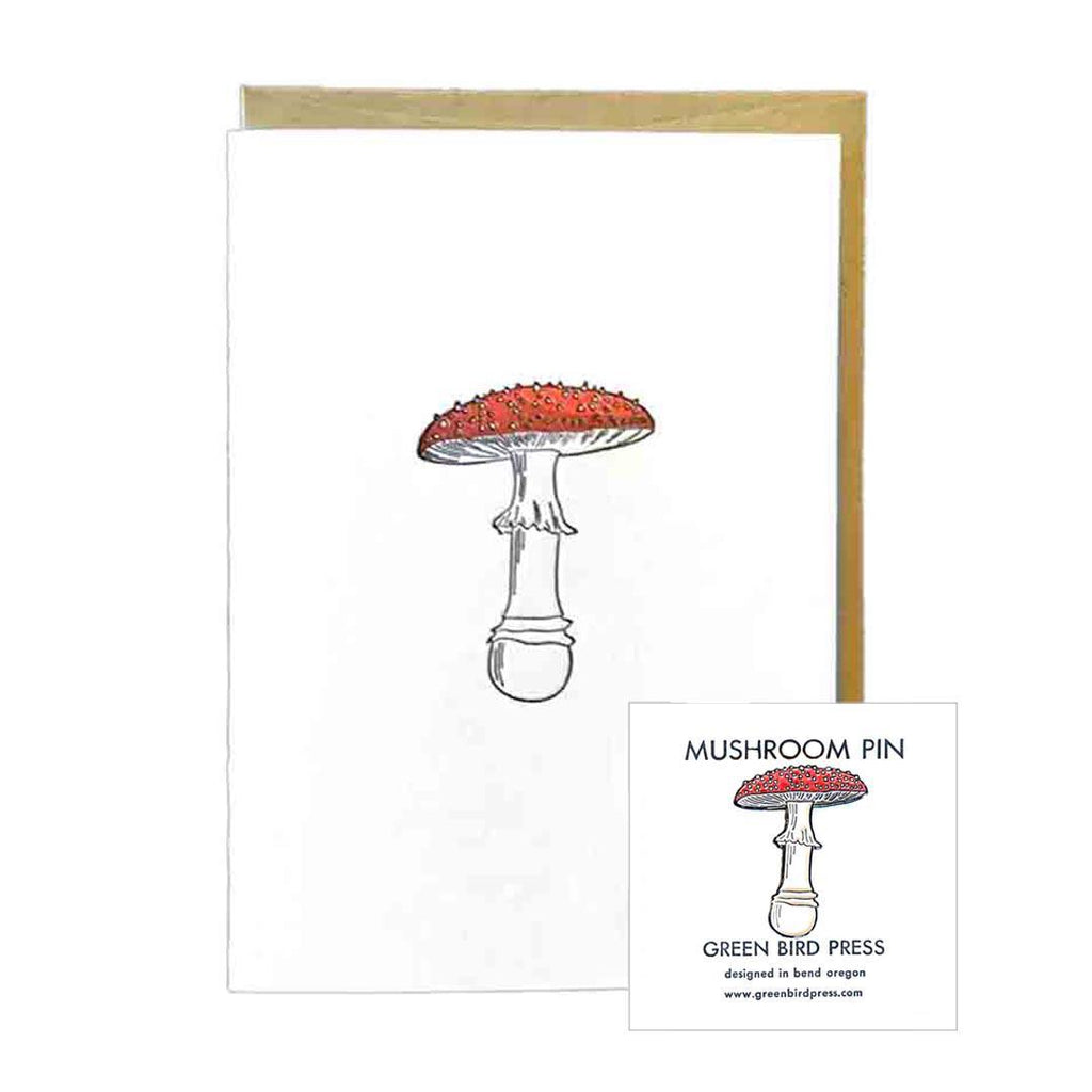 Gift Bundle - Fly Agaric Mushroom Card and Enamel Pin Set by Green Bird Press